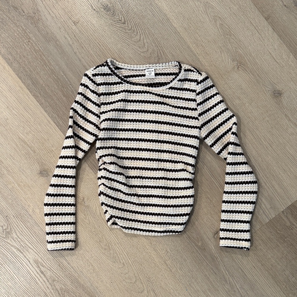 SHEIN Black and White Striped Long Sleeve Top